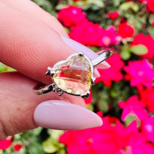 Citrine Heart Crystal Ring | Facet Citrine Ring | Size 6 7 8 9.