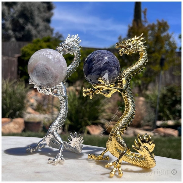 Dragon Sphere Stand | Pewter Crystal Sphere Stand | Double Sphere Stand | Silver Dragon Sphere Stand | Dragon Sphere Holder