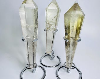 Cetro de citrino de calidad gema con soporte, varita de citrino auténtico, punta de citrino