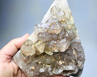 Large Elestial Quartz Specimen, Minas Gerais, Brazil, Elestial Quartz Cluster on Stand
