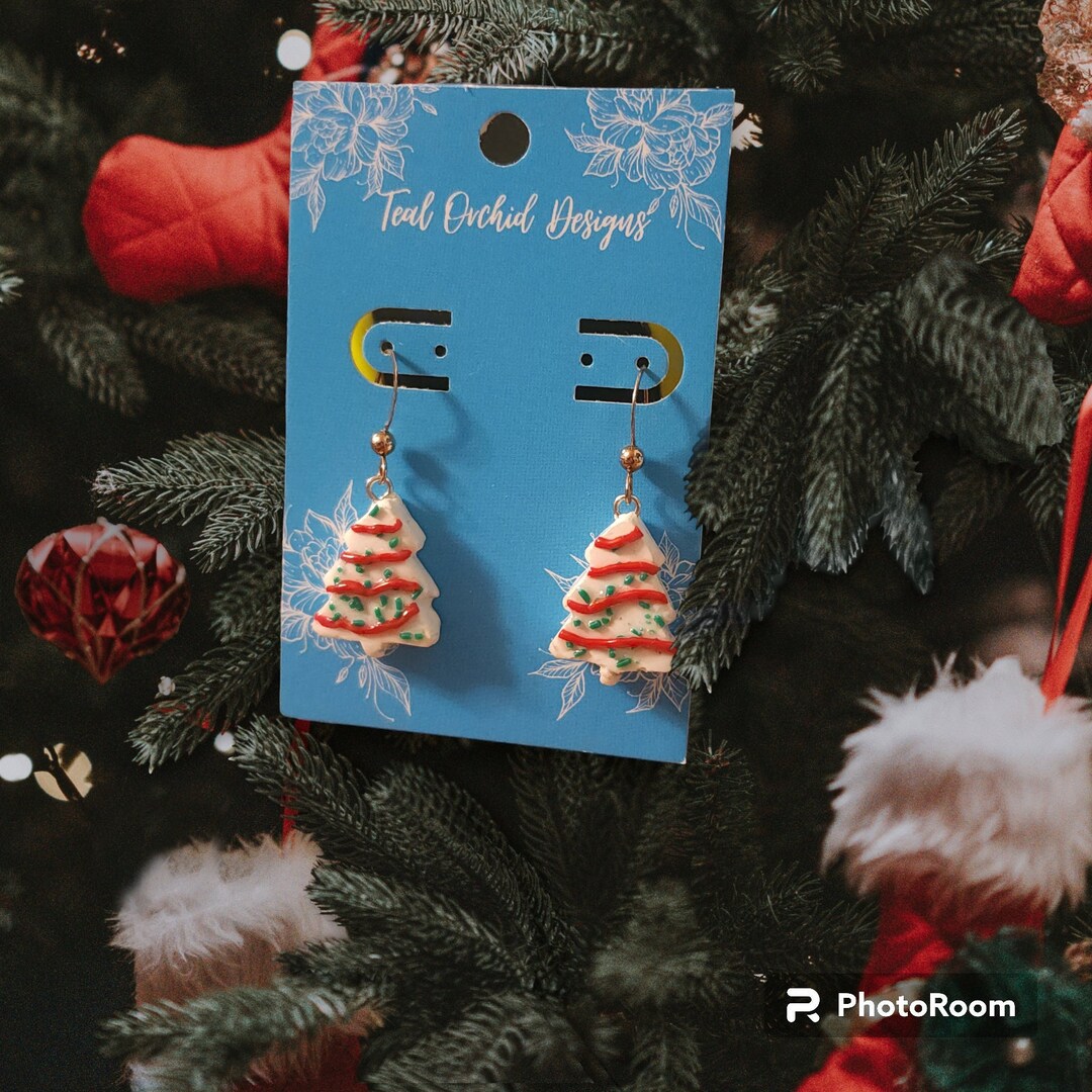 Mini Christmas Tree Cake Earrings Etsy