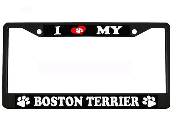 J’aime mon Boston Terrier Dog Lovers Design Heavy Duty Metal Car License Plate Frame Auto Tag Holder