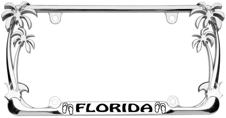 "I'd Rather Be Surfing" Chrome License Plate Frame - Palm Tree Design Auto Accessory