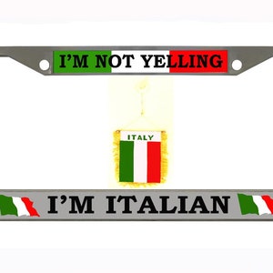 I'm Italian Flag Design Heavy Duty Metal Car License Plate Frame Auto Tag Holder with car Banner Flag