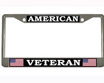 American Veteran Auto Tag License Plate Frame , Heavy Metal, Car Tag Holder