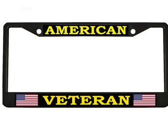 American Veteran Auto Tag License Plate Frame , Heavy Metal, Car Tag Holder