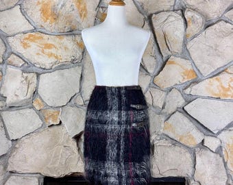 Ralph Lauren Collection Rare Vintage 1990s Mohair Wrap Skirt Black Plaid | 10
