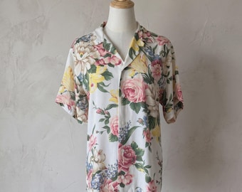 Ralph Lauren, c. finales de los 80, Camisa Camp en color marfil Kimberly Floral / 8