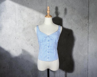 Ralph Lauren Black Label Laced Bustier Top Seaside Blue Stripe | 12