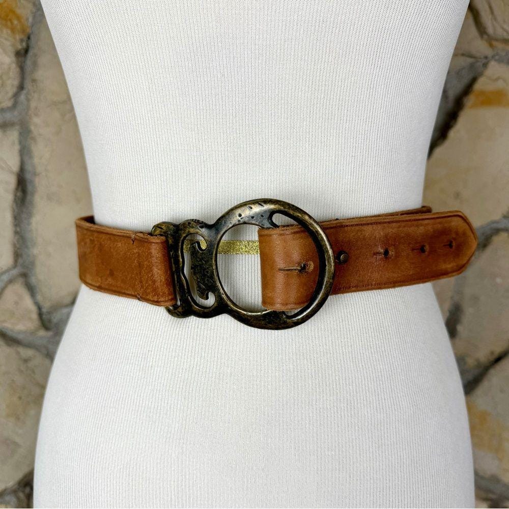 Ralph Lauren Collection Italian Distressed Calfskin Western Belt Ochre | S