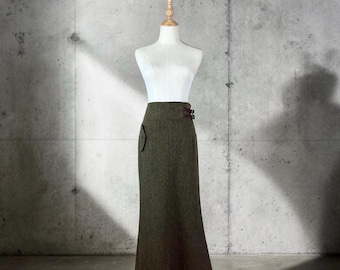 NWT Ralph Lauren Blue Label Maxi Skirt with Leather Buckles Olivewood | 6