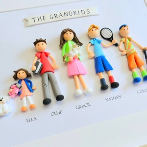 Personalized 3D Grandchildren portrait with pets, family clay portrait, Christmas, Birthday, Wedding, Baby Shower, Friends Gift,