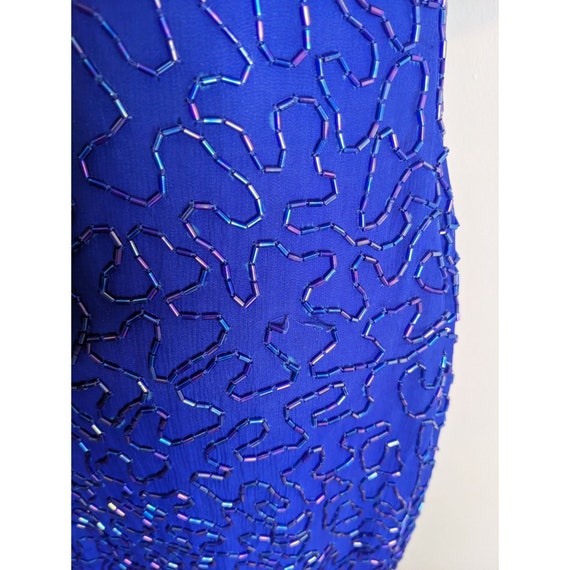 Vintage 80's Scala Royal Cobalt Blue Beaded Silk … - image 6