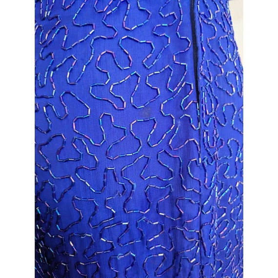 Vintage 80's Scala Royal Cobalt Blue Beaded Silk … - image 7