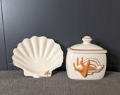 Vintage Duncan Enterprises 1979 Seashell Canister and Trinket Dish Set