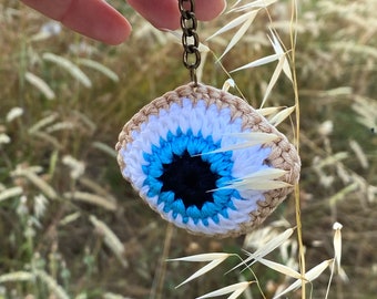 Evil Eye Keychain Crochet Pattern, Crochet Keyring pdf pattern, Crochet Bag Charm, Crochet Pattern for Key Chain, Crochet Keychain Charm,