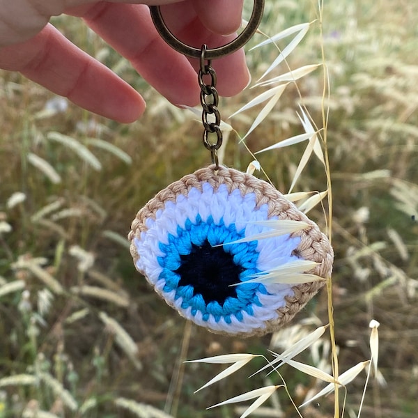 Evil Eye Keychain Crochet Pattern, Crochet Keyring pdf pattern, Crochet Bag Charm, Crochet Pattern for Key Chain, Crochet Keychain Charm,