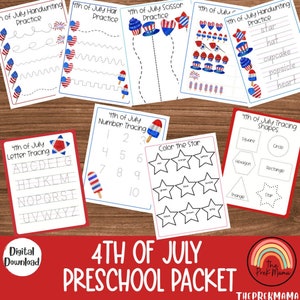 4th of July Preschool Packet, Preschool Worksheets, Preschool Printable, Kindergarten, Homeschool, Toddler Printable, Kindergarten