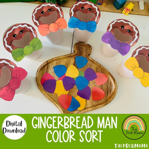 Gingerbread Man Color Sort, Christmas Colors, Christmas Preschool Printable, Homeschool Printable, Montessori Printable, Christmas Activity