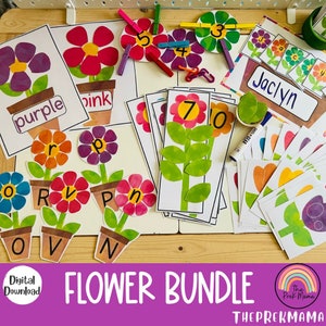 Flower Bundle, Montessori Homeschool Printable, Preschool Printable, Preschool Worksheets, Preschool Toddler Busy Binder, Busy Book