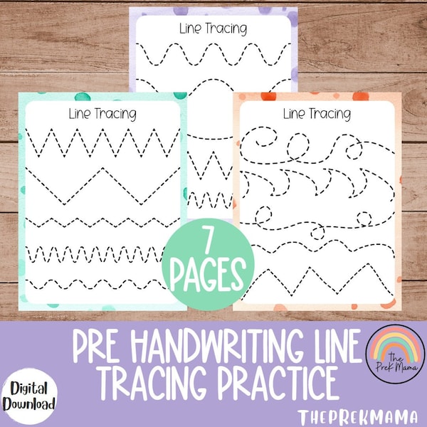 Pre Handwriting Line Tracing Worksheets,  Preschool Printable, Homeschool, Preschool Worksheet, Preschool Handwriting, Preschool Curriculum