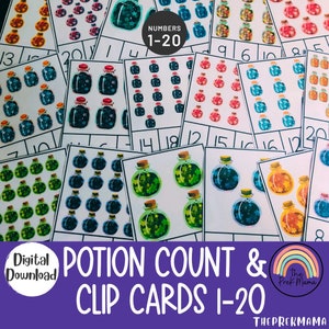 Potion Count and Clip Cards, Preschool Printable, Preschool Math, Kindergarten, Home School, Montessori, Halloween Printable, Activity
