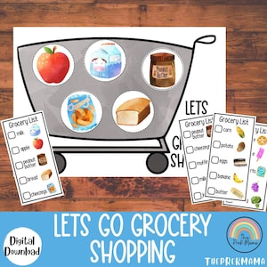 Lets Go Grocery Shopping, Toddler Activity Homeschool Printable, Busy Book Pages, Preschool Printable, Educational Activity, PreK Curriculum