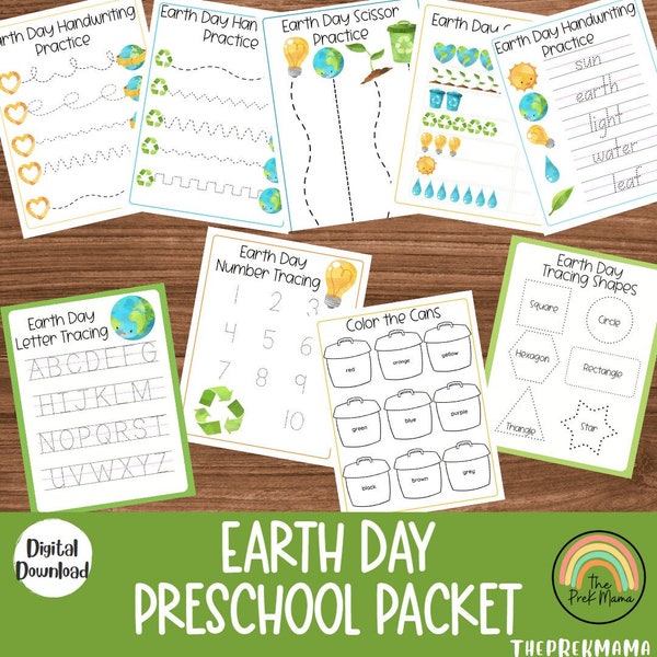 Earth Day Preschool Packet, Preschool Worksheets, Preschool Printable, Montessori, Homeschool, Toddler Printable, Kindergarten, Earth Day