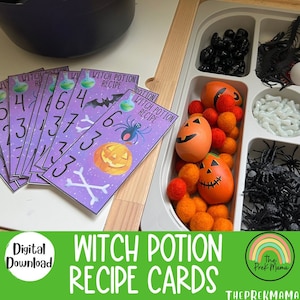 Cartes de recettes de potion de sorcière, Matériel Montessori, Ressources pour l'école à la maison, À imprimer pour les enfants d'âge préscolaire, Apprentissage à la maison, Activité de mathématiques