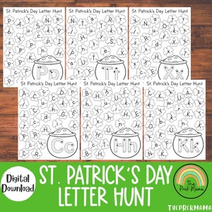 Búsqueda de cartas del Día de San Patricio, Plan de estudios preescolar, Imprimible para niños pequeños, Imprimible en preescolar, Jardín de infantes, Preescolar de letras, Montessori