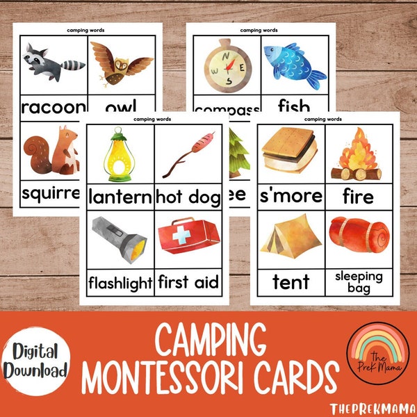 Camping Flash Cards, Preschool Printable, Preschool Learning, Kindergarten PreK, Preschool Flashcard, Homeschool Learning, Toddler Printable