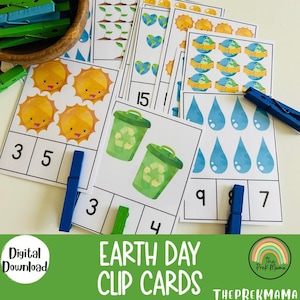 Earth Day Clip Cards, Preschool Worksheet, Preschool Printable, Homeschool, Toddler Printable, Montessori, Earth Day Printable, Curriculum