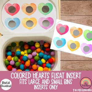 Corazones de colores Insertos Flisat, Mesa Flisat, Inserto Flisat imprimible, Inserto Flisat Preescolar, Mesa sensorial, Insertos de mesa sensorial,