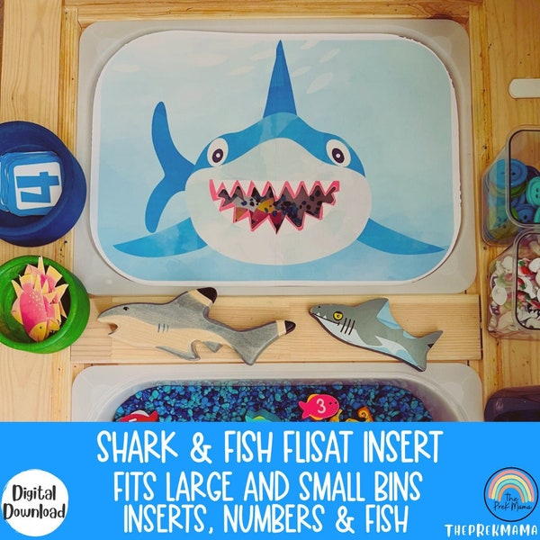 Shark and Fish Flisat Insert, Flisat Insert, Flisat Table, Flisat Insert Printable, Flisat Insert Preschool, Sensory Table, Sensory Inserts