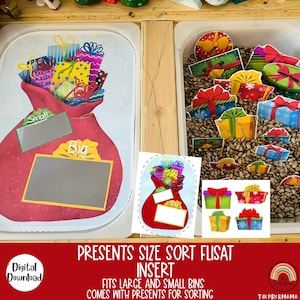 Inserto Flisat de clasificación de tamaño actual, inserto Flisat de Navidad, inserto Flisat imprimible, inserto Flisat preescolar y niño pequeño, mesa sensorial