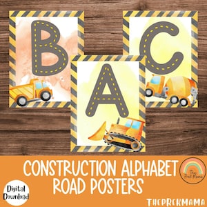 Construction Road Alphabet Posters, Preschool Printable, Educational Print, Road Letters, Homeschool, Preschool Worksheet, Alphabet Posters