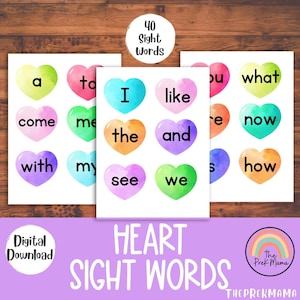 Mots Coeur, À imprimer pour la Saint-Valentin, Mots à imprimer pour les enfants d'âge préscolaire, Mots à voir, Cartes mémoire préscolaire, Jardin d'enfants, École à la maison, Apprentissage