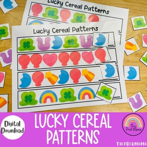 Lucky Cereal Patterns, Vorschullehrplan, druckbare Vorschule, Homeschool-Ressource, Vorschularbeitsblatt, Vorschulmathematik, Lernen
