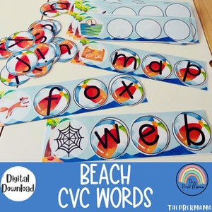 Beach CVC Matching Cards, Preschool Printable, Summer Activity,  Homeschool Printable, Montessori Printable, Kid Activity, Kindergarten