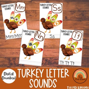 Turkey Letter Sounds, Thanksgiving Printable, Montessori Materials, Homeschool Resources, Fall Activity for Kids, Preschool Printable