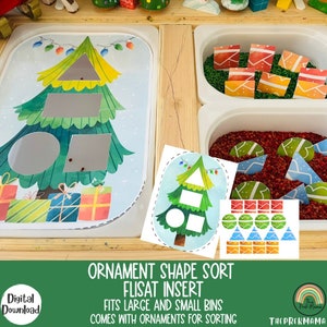 Inserto Flisat de clasificación de forma de adorno, inserto Flisat de Navidad, inserto Flisat imprimible, inserto Flisat preescolar y niño pequeño, mesa sensorial
