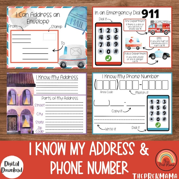 Phone Number and Address, Preschool Curriculum, Toddler Printable, Kindergarten, Learning Address, Learning Phone Number, Life Skills