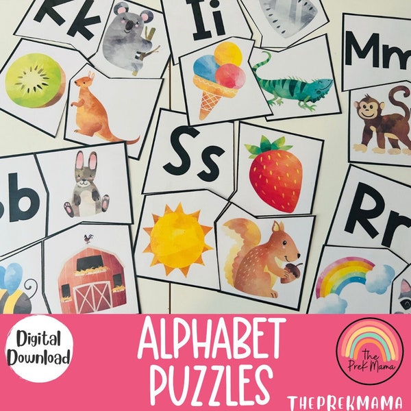 Alphabet Puzzles, Activity for Kids, Preschool Worksheet, Preschool Printable, Learning Letters, Toddler Preschool Homeschool, Montessori