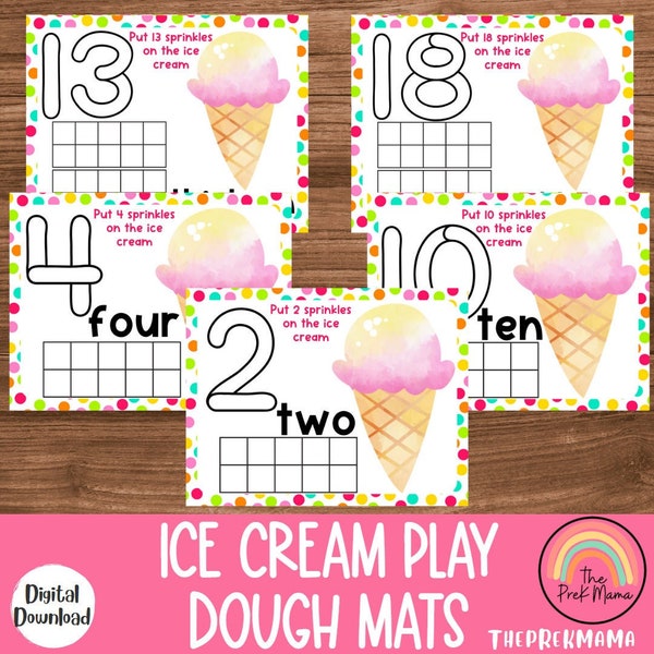 Ice Cream Play Dough Mats, Play Doh Mats, Toddler Activities, Activities for Kids, Preschool, Preschool Play Dough Activity,  Activities,