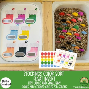 Medias Color Ordenar Inserto Flisat, Inserto Flisat de Navidad, Inserto Flisat imprimible, Inserto Flisat preescolar y niño pequeño, Mesa sensorial