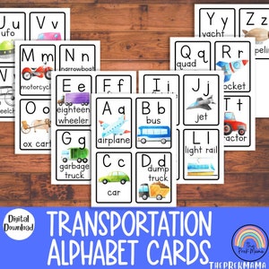 Transportation Alphabet Flash Cards, Alphabet Watercolor Flashcards, Preschool Alphabet, Preschool ABCs, Preschool Flashcards, Learning ABCs