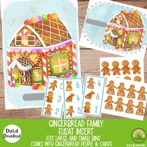 Inserto Flisat de la familia de pan de jengibre, inserto Flisat de Navidad, inserto Flisat imprimible, inserto Flisat preescolar y niño pequeño, mesa sensorial