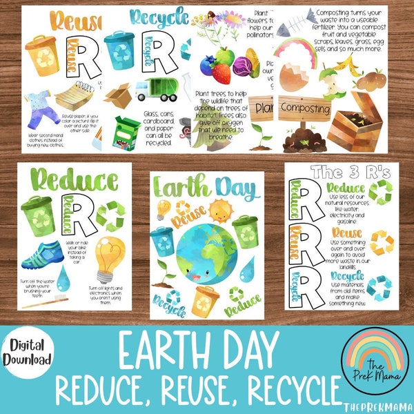 Earth Day The 3 Rs, Preschool Worksheet, Preschool Printable, Homeschool, Toddler Printable, Toddler Activity, Earth Day Printable