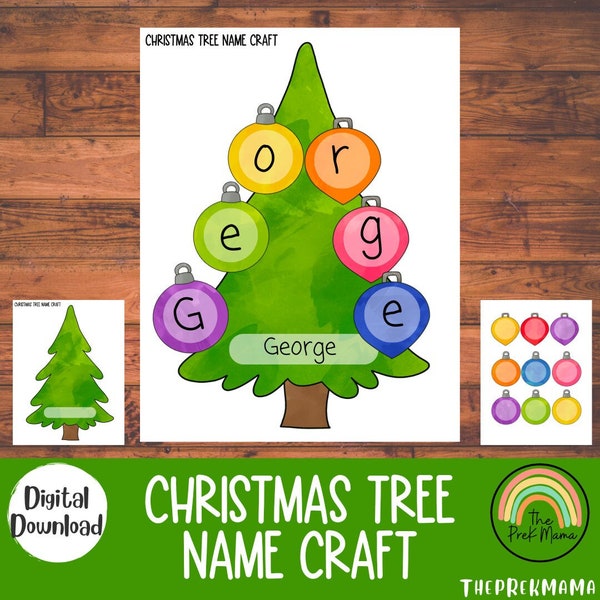 Christmas Tree Name Craft, Christmas Activity for Kids, Toddler Activity, Homeschool Resource, Montessori Materials, Sensory Table Printable