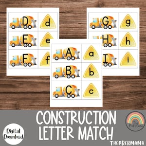 Combinación De Letras De Construcción, Imprimibles Preescolares, Letras Preescolares, Juego De Emparejar Alfabetos, Hoja De Trabajo Preescolar, Reconocimiento De Letras